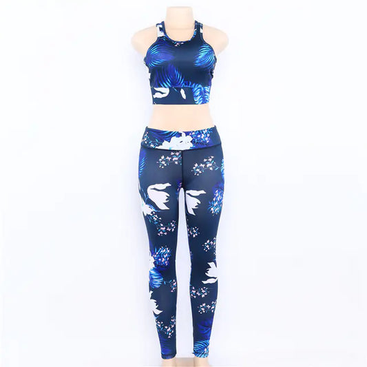 Women's Floral Print Yoga Set - Bra & Leggings Outfit