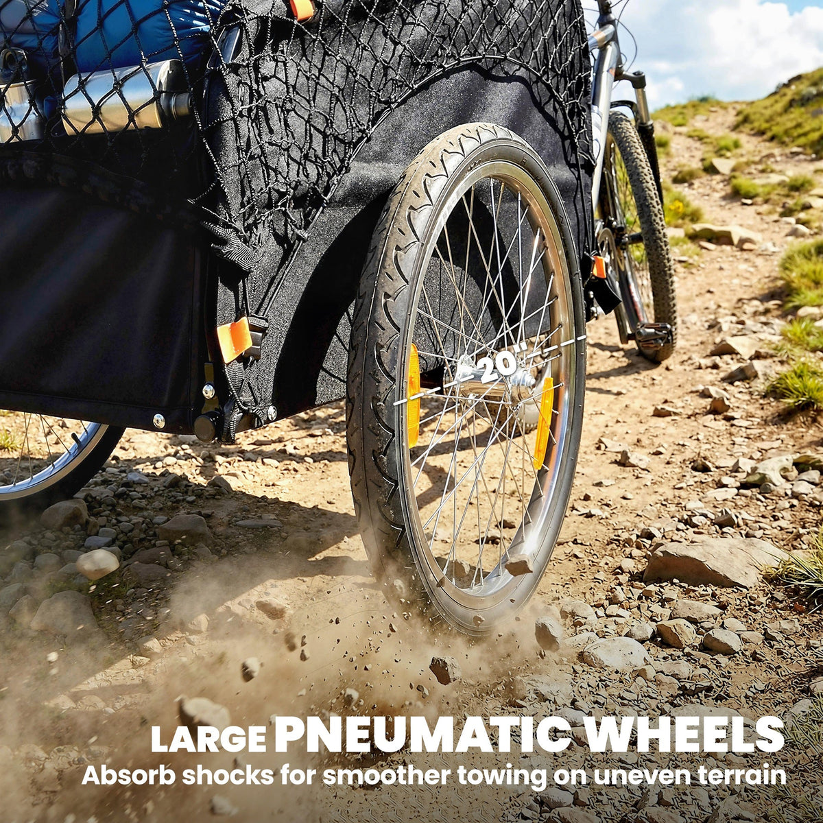Bike Cargo Trailer, 45 Gal Bicycle Trailer Wagon Cart with Cargo Net, Quick Release 20" Wheels, Safe Reflectors