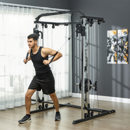 3 In 1 Smith Machine Power Rack with Cable Crossover System, Pull up Station, 16-Level Squat Rack and Barbell Bar