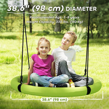 100cm Diameter Nest Seat for Kids with Height Adjustable Hanging Ropes for Outdoor, Playground, Garden, Green