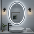 Noir Éclipse Oval LED Bathroom Mirror — Front Glow Frosted Ring + Back-Lit Halo, Dimmable, Anti-Fog & Memory (3000K/4000K/5000K) | 24"×32" or 30"×36" | CE & ETL Certified