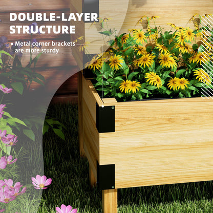 Raised Garden Bed with Trellis, 2 Tier Wooden Elevated Planter Box, for Vegetables, Flowers, Herbs, Natural
