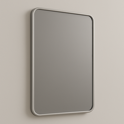 Rounded-Corner Rectangular Bathroom Vanity Mirror — Slim Metal Frame (Matte Black, Brushed Nickel, Brushed Gold)