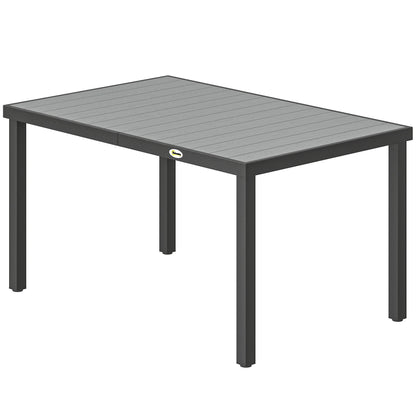 Rectangular Patio Table for 6, Outdoor Dining Table with Wood-Plastic Composite Top and Steel Frame for Garden, Grey