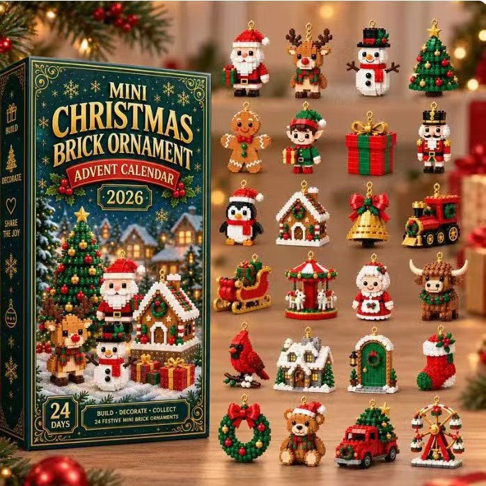 24 Day Mini Christmas Brick Ornament Advent Calendar - Festive Holiday Decoration Building Set