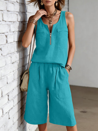 Sleeveless Tank Top And Straight-leg Capri Pants Casual Set