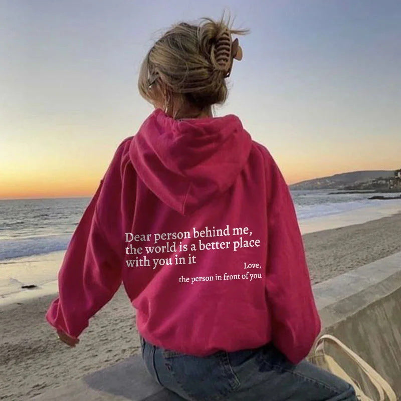 Women's Plush Letter Printed Kangaroo Pocket Hoodie | Cozy Pullover