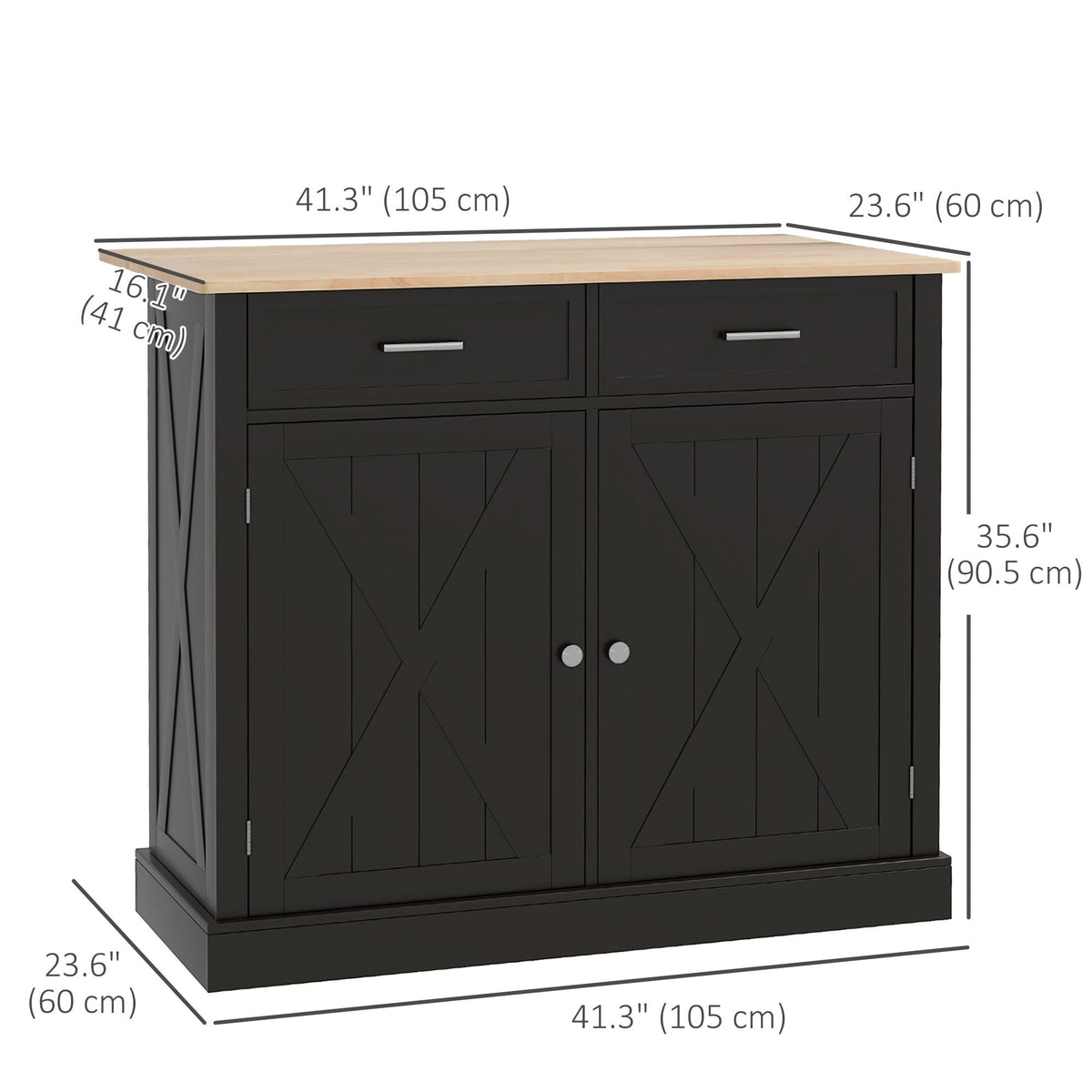 Kitchen Island with Drop Leaf, Rolling Kitchen Cart with 2 Drawers, Adjustable Shelves and Wood Countertop, Black