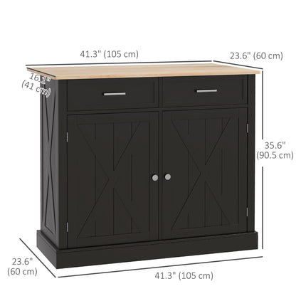 Kitchen Island with Drop Leaf, Rolling Kitchen Cart with 2 Drawers, Adjustable Shelves and Wood Countertop, Black
