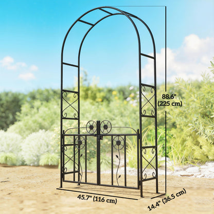 7.4 ft Garden Arch, Outdoor Trellis Arbor with Gate for Climbing Plants, Wedding Arch, Black