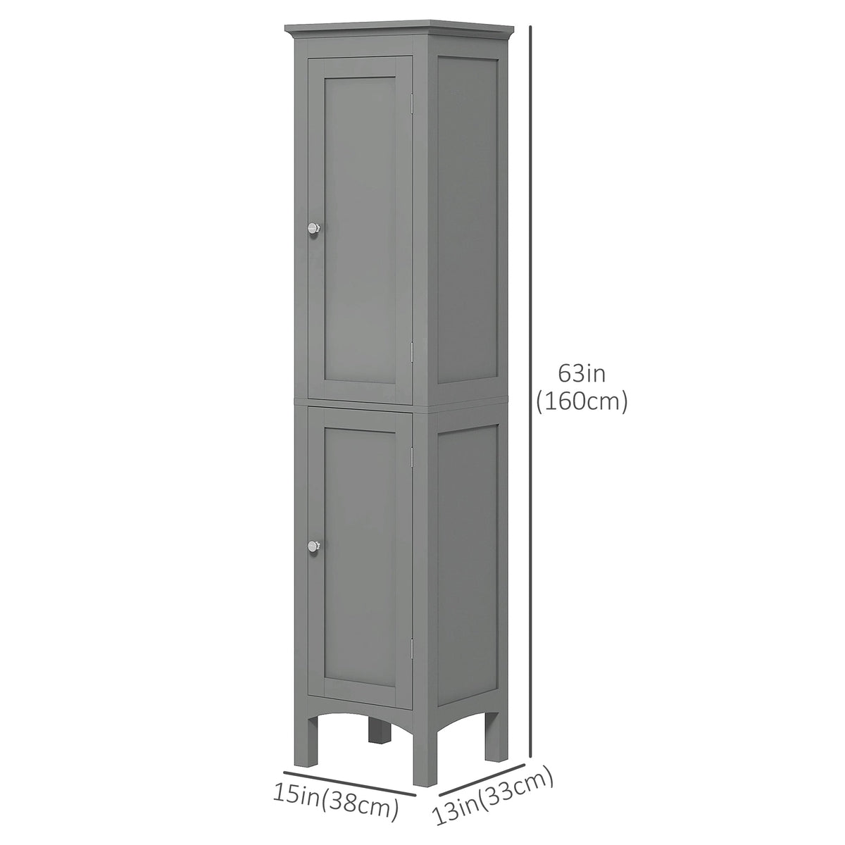 Tall Bathroom Cabinet, Freestanding Storage Organizer with Adjustable Shelves and Cupboards, 15" x 13" x 63", Black
