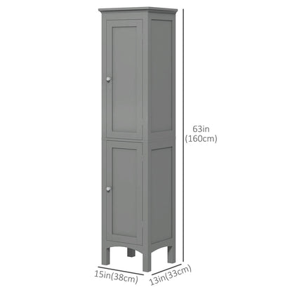 Tall Bathroom Cabinet, Freestanding Storage Organizer with Adjustable Shelves and Cupboards, 15" x 13" x 63", Black