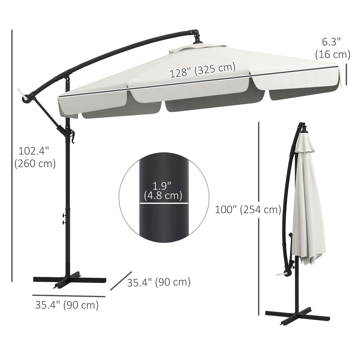 11 FT Cantilever Patio Umbrella Offset Parasol with Cross Base and 8 Ribs for Garden, Black