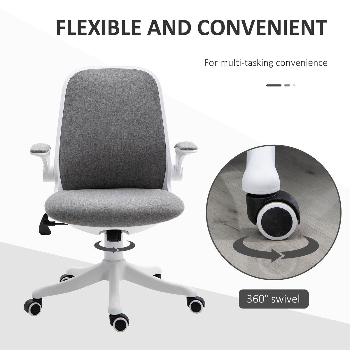 360° Swivel Office Chair Task Chair, Breathable Fabric Computer Chair with Flip-up Arms and Adjustable Height, Grey
