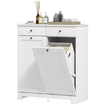 Laundry Cabinet, Tilt Out Laundry Hamper Cabinet with 2 Baskets, Bathroom Hamper Cabinet with 2 Drawers, Black