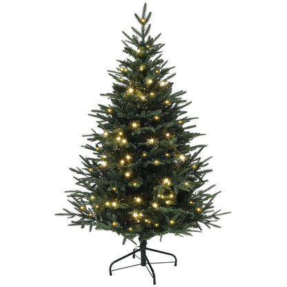 5ft Prelit Artificial Christmas Tree with 542 Tips, Warm White LED Lights, Steel Base, Hinged Xmas Tree, Auto Open