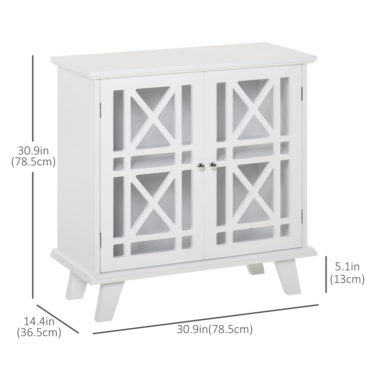Storage Cabinet with Fretwork Doors and Shelf, Modern Freestanding Sideboard, Buffet, Blue