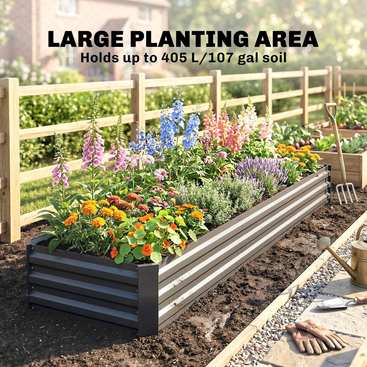 8'x2'x1' Galvanized Raised Bed, Large Elevated Planter Box for Growing Flowers, Herbs and Vegetables, Dark Grey