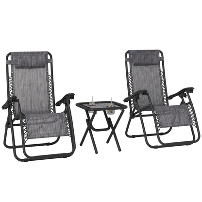Zero Gravity Chair Set of 2 Patio Chair with Side Table Cupholders and Pillows for Pool, Backyard, Lawn, Black