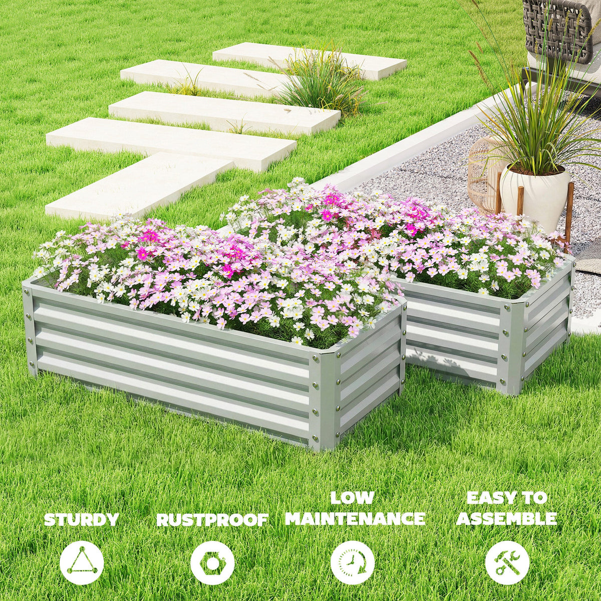 Galvanized Raised Garden Beds, Outdoor Planter Box, Set of 2, for Flowers, Herbs and Vegetables, Black