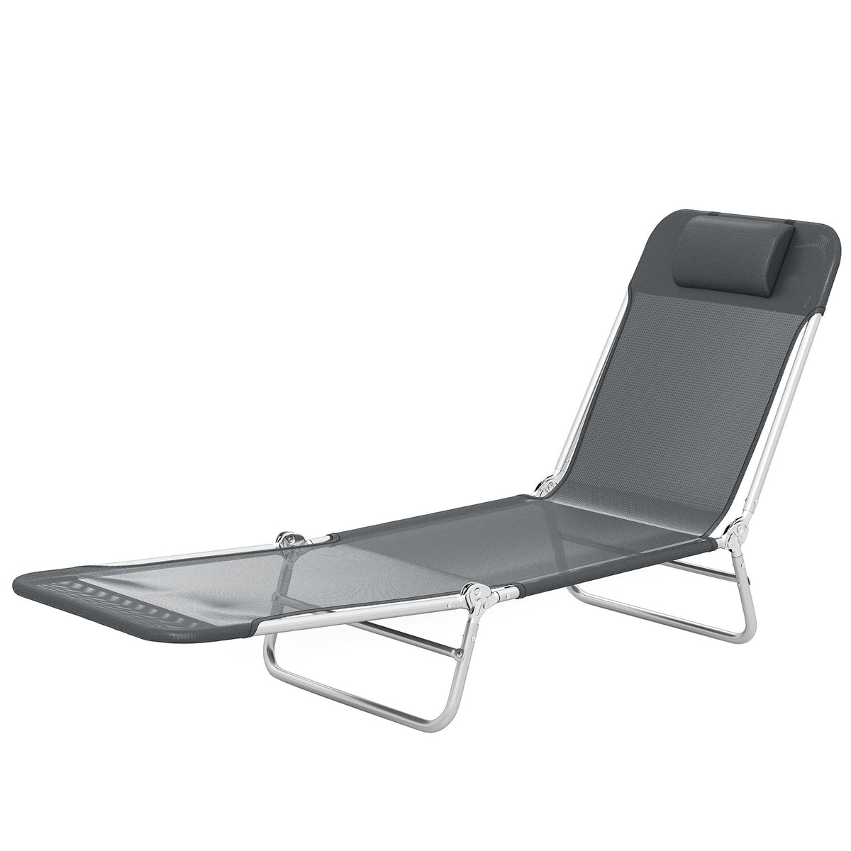 Folding Outdoor Lounge Chair Set of 2, Reclining Tanning Chair with 5-Position Adjustable Backrest, Black