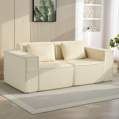 IVAN Boneless Corduroy 3 Seater Sofa with Deep Seats-Beige