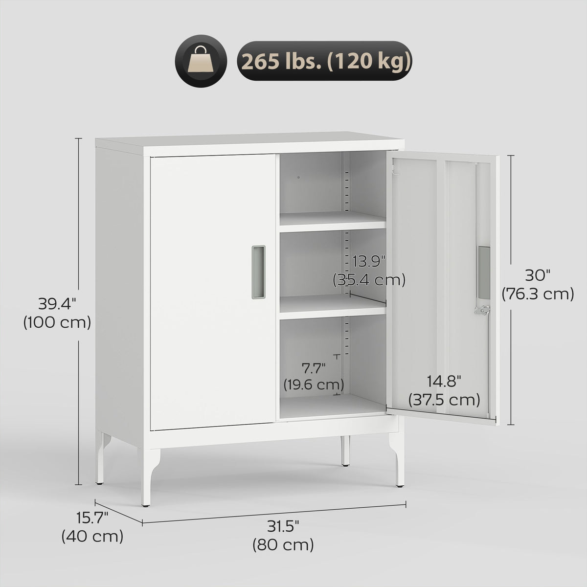 Office Storage Cabinet with Lock, Filing Cabinet with Adjustable Shelves and Doors for Home Office, Garage, Black