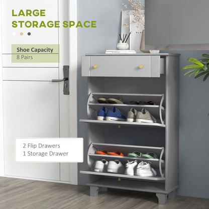 Slim Shoe Storage with 2 Flip Drawers and Adjustable Shelves Shoe Cabinet Organizer for 8 Pair, Black