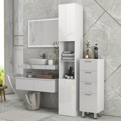 Tall Bathroom Cabinet, High Gloss Storage Cabinet with Doors and Adjustable Shelves, 11.8" x 11.8" x 71.5", Black