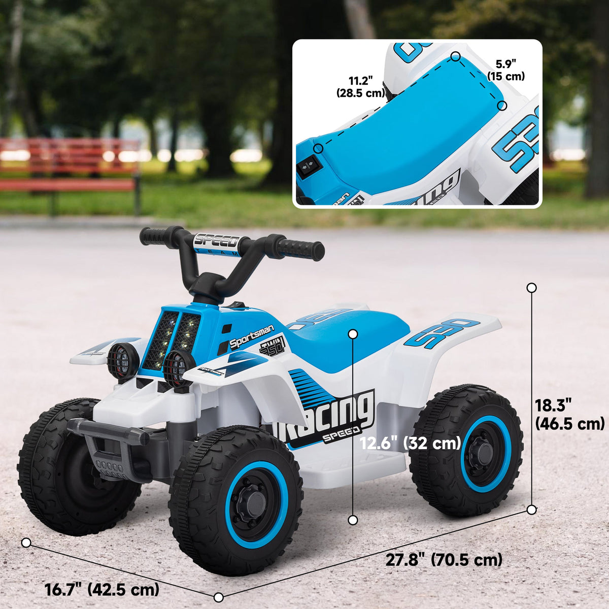 6V Kids ATV Quad, 4 Wheeler Battery Powered Electric Ride on Car w/ Lights, Forward Backward, Black