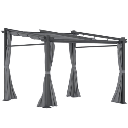 Metal Pergola with Sliding Roof Canopy, Retractable Pergola Canopy, 10' x 10', Beige