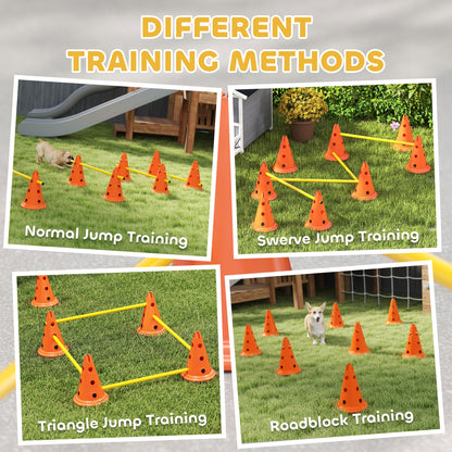 Dog Agility Hurdle Cone Set, Adjustable Obstacle Course Equipment with 8 Cones & 8 Poles, Carry Bag, Orange