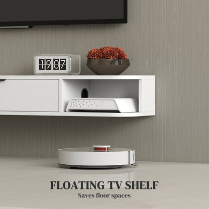 47" Floating TV Stand for TVs up to 50 Inch, Wall Mounted Media Console with Flip Drawer and 2 Open Shelves, Walnut