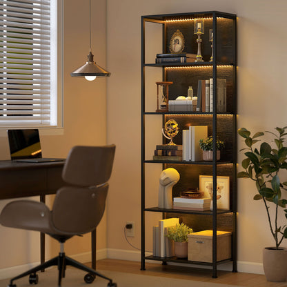 5-Tier Bookshelf, Freestanding Bookcase with LED Lights and Metal Frame for Living Room, Bedroom, Home Office, Black