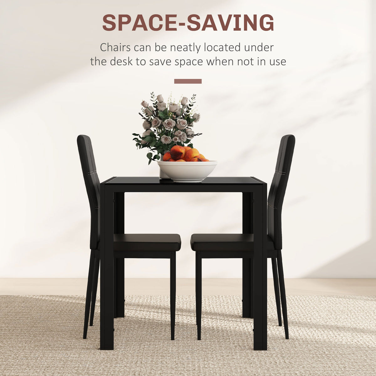 Zaya 3-Piece Rectangular Glass Dining Set for Small Spaces-Black