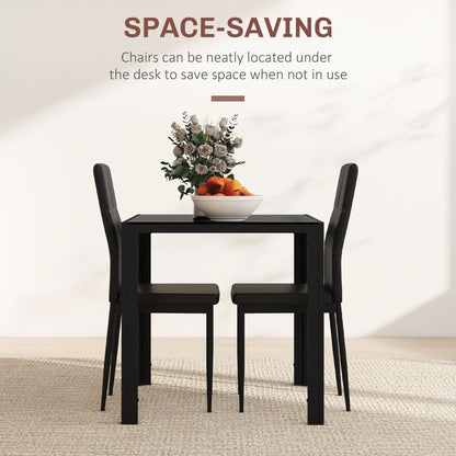 Zaya 3-Piece Rectangular Glass Dining Set for Small Spaces-Black