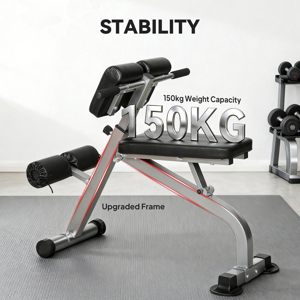 Roman Chair Back Extension Machine, Height Adjustable Hyperextension Bench, 38" x 26.8" x 27.2–43.3", Silver Tone