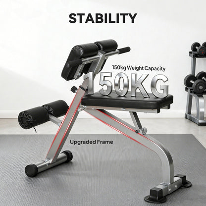Roman Chair Back Extension Machine, Height Adjustable Hyperextension Bench, 38" x 26.8" x 27.2–43.3", Silver Tone