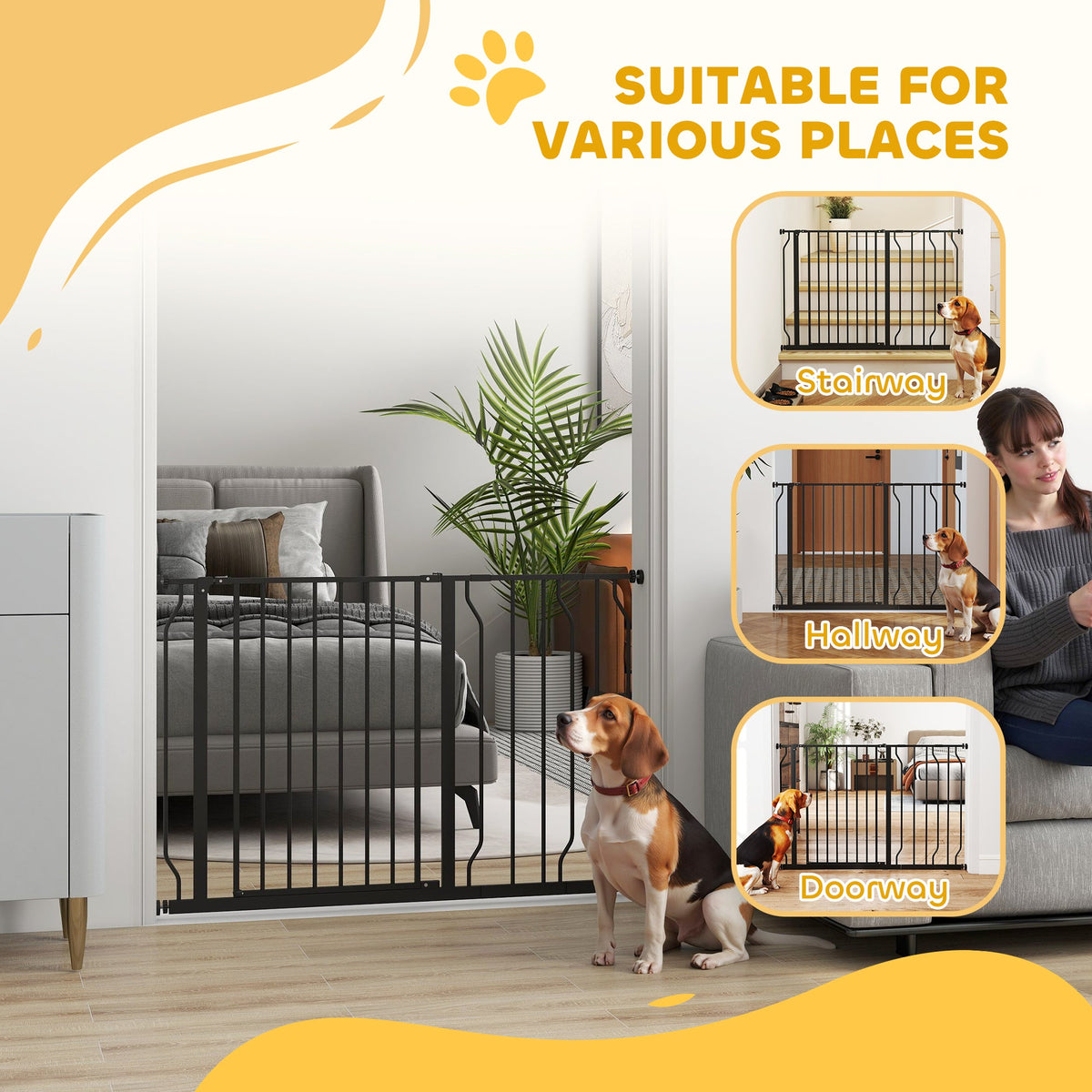 30"- 45" Easy Install Pet Gate w/ Door & Double Locking System, Extra Wide Dog Gate for Stairs, Hallways, White