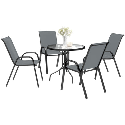 Five-Piece Steel Patio Set, with Glass-Top Table - Black