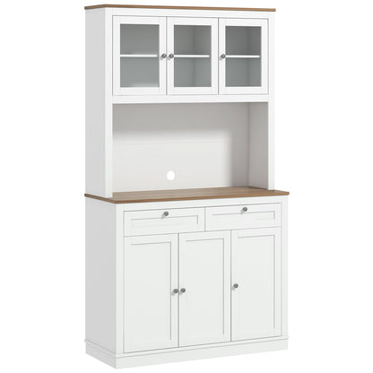 71" Pantry Cabinet with Microwave Space, Buffet with Hutch, 2 Drawers, Adjustable Shelves and Glass Doors, Blue