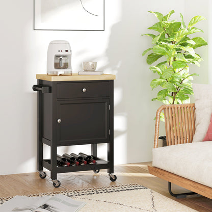 Kitchen Cart on Wheels, Rolling Kitchen Island Cart with Wood Top, Towel Rack, Drawer and Shelf for Dining Area, Grey