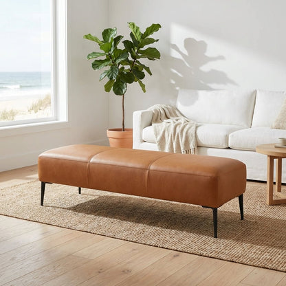 Camel Upholstered Bench with Metal Legs
