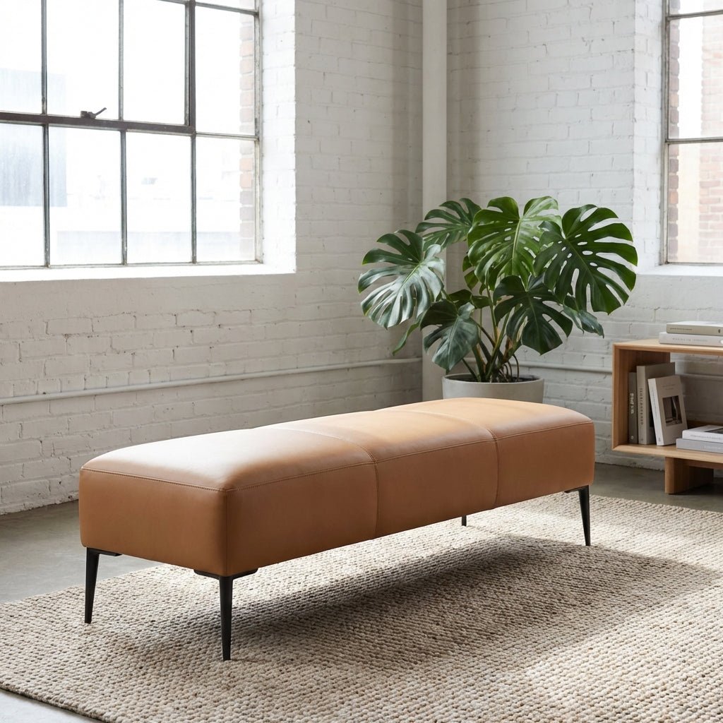 Camel Upholstered Bench with Metal Legs