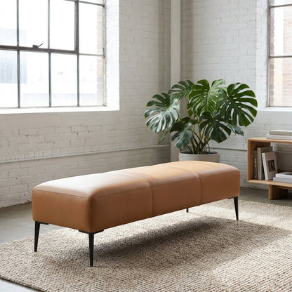 Camel Upholstered Bench with Metal Legs