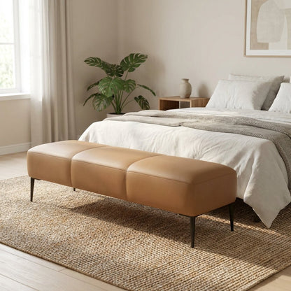 Camel Upholstered Bench with Metal Legs