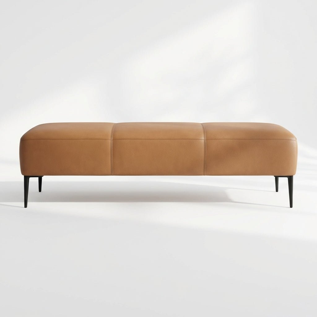 Camel Upholstered Bench with Metal Legs