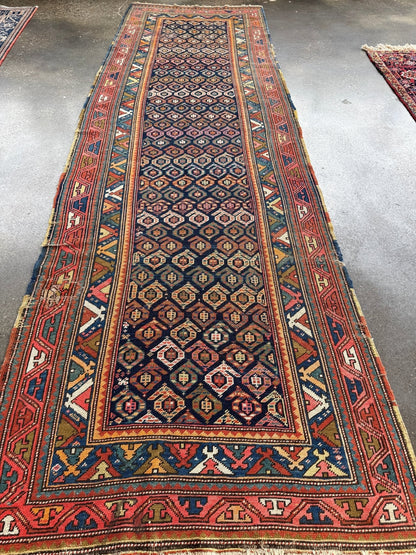 Caucasian Kazak Runner Rug | 4' 4" x 13' 9"