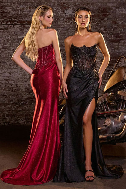Structured corset bodice with ruched hip detail