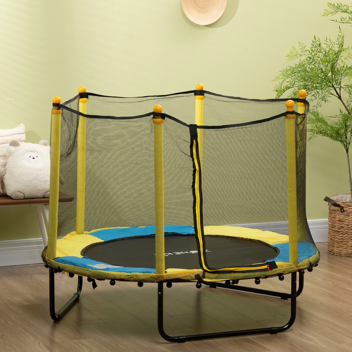 4.6FT Trampoline for Kids with Enclosure Net for Ages 3-6, Indoor Outdoor Use, Black